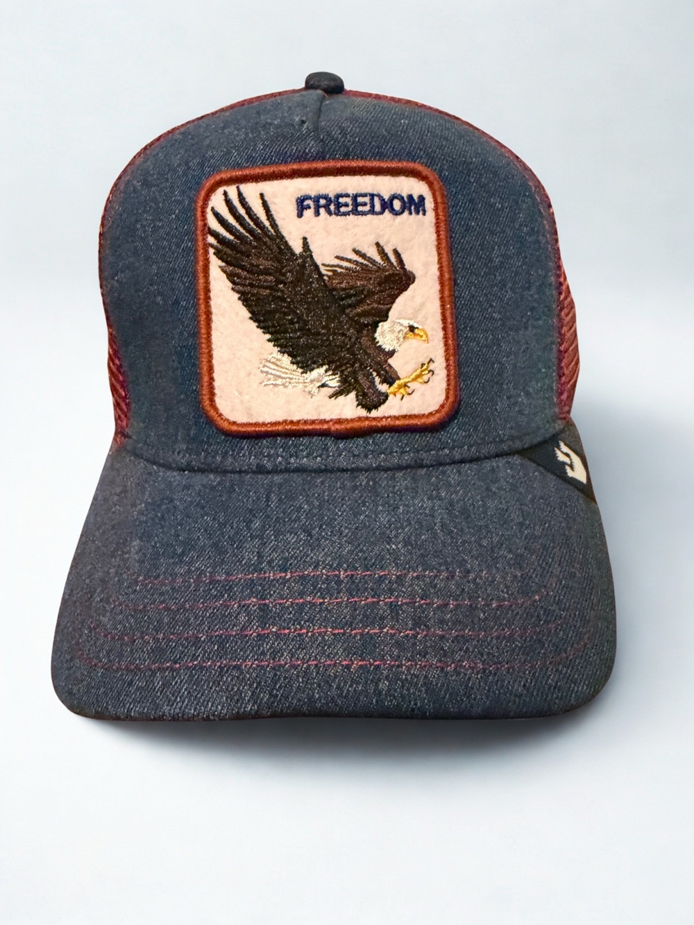 Goorin Bros Freedom Eagle Trucker Hat - Blue with Brown Patch - Picture 2 of 4